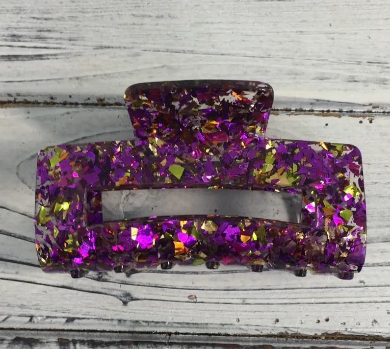 Purple and Gold Glitter Claw Clip | The Pink Petal Boutique display picture 2